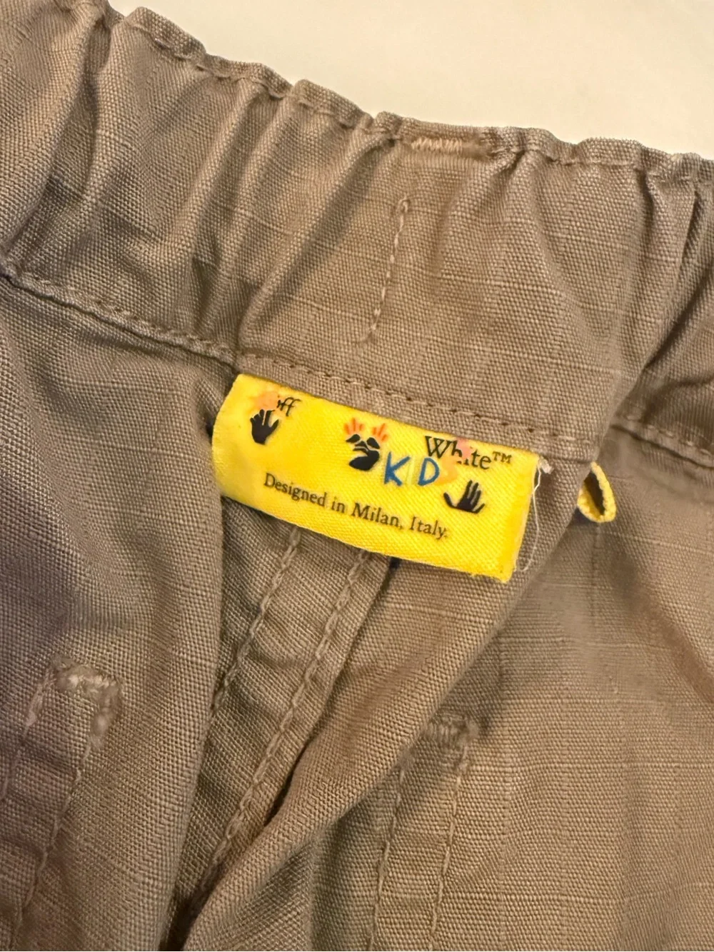 Off-White Kids Boys Carpenter Pants Khaki Diag Stripe Logo Size 12 Authentic